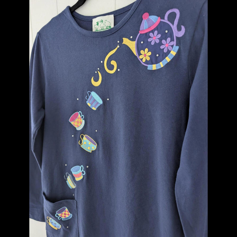 Quacker Factory Navy Tea Cup & Teapot Two-Piece Tunic Skirt Set Small - Picture 2 of 8